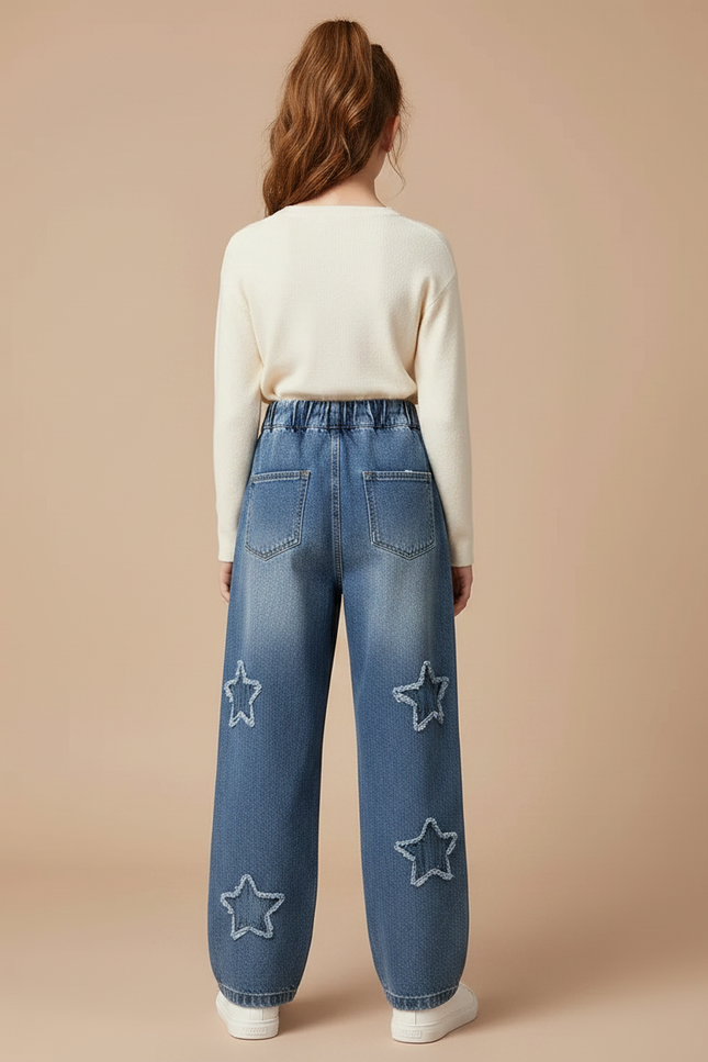 Pantalon Parachute Denim Étoiles Ample Enfant - Bleu Jean - vue 2