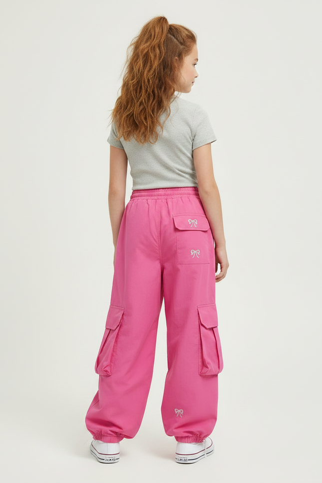 Pantalon Parachute Rose Cargo Imprimé Nœuds Fille - Polyester - vue 2