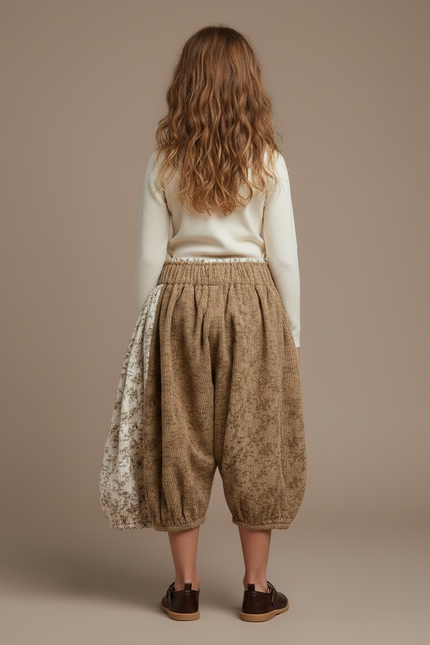 Pantalon Parachute Côtelé Floral Ample Enfant Marron - Cordé - vue 2