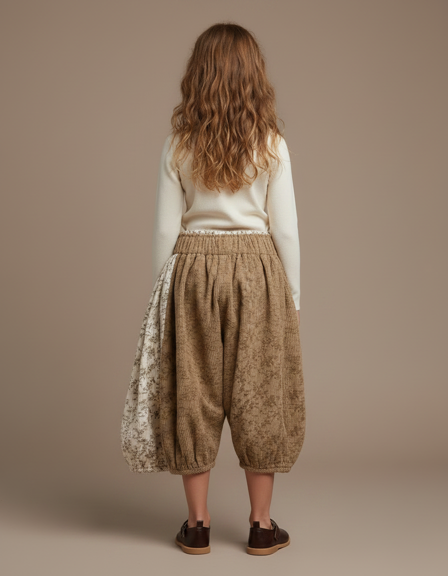 Pantalon Parachute Côtelé Floral Ample Enfant Marron - Cordé - vue 2
