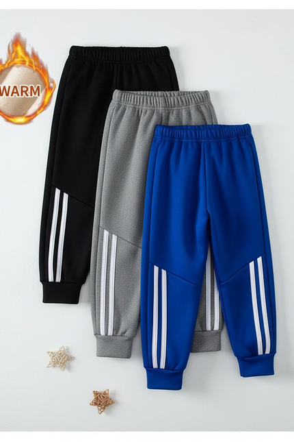 Pantalon Parachute Bleu Sportif Rayures Blanches Enfant - Molleton