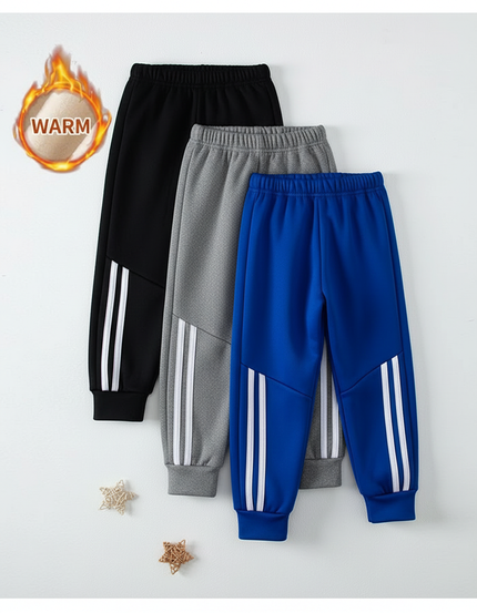 Pantalon Parachute Bleu Sportif Rayures Blanches Enfant - Molleton