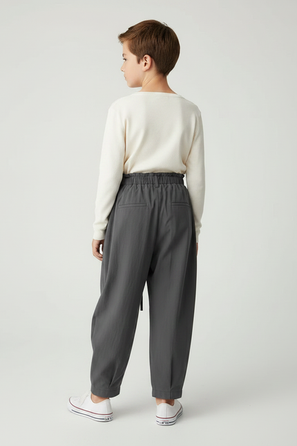 Pantalon Parachute Gris Ample Coton Taille Haute Enfant - vue 2