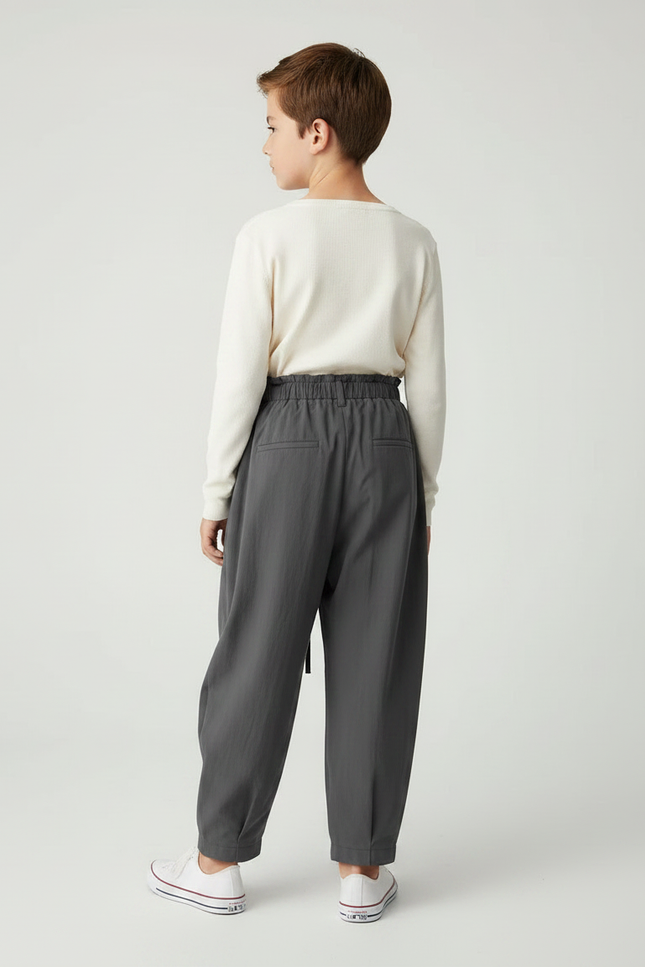 Pantalon Parachute Gris Ample Coton Taille Haute Enfant - vue 2
