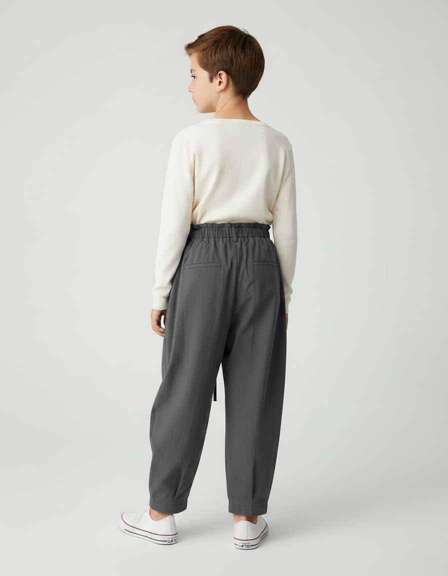 Pantalon Parachute Gris Ample Coton Taille Haute Enfant - vue 2