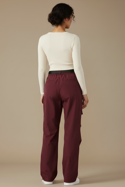 Pantalon Parachute Bordeaux Cargo Ample Fonctionnel - Polyester - vue 2