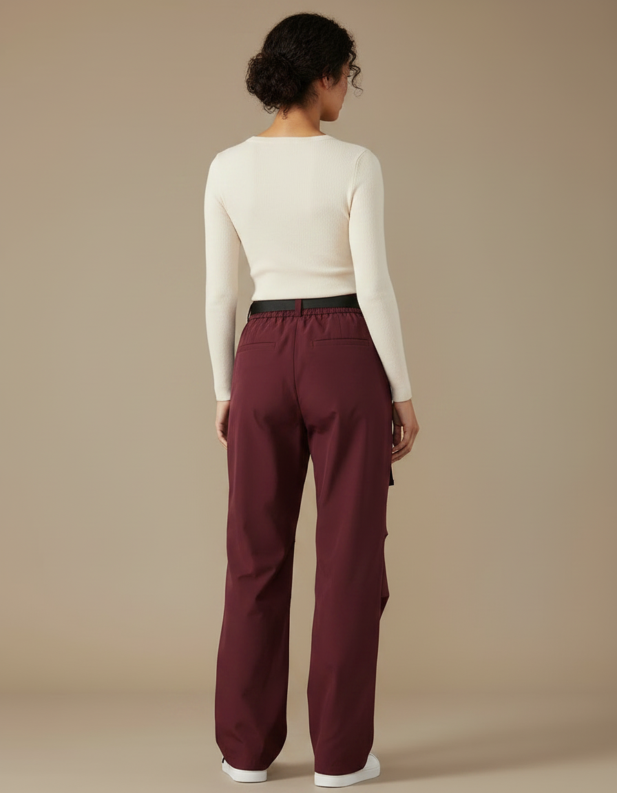 Pantalon Parachute Bordeaux Cargo Ample Fonctionnel - Polyester - vue 2