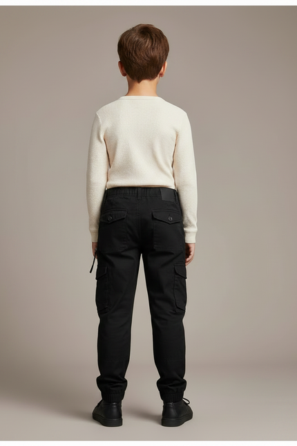 Pantalon Parachute Noir Cargo Coton Enfant - vue 2