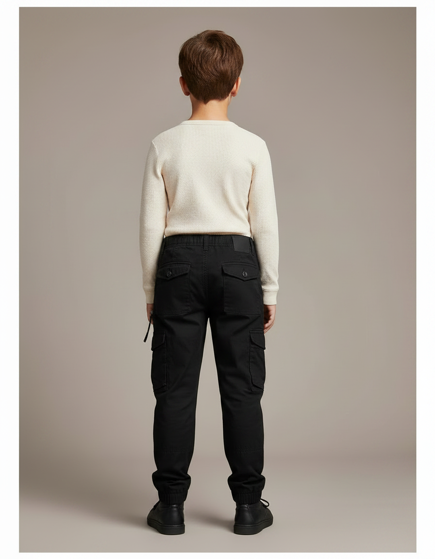 Pantalon Parachute Noir Cargo Coton Enfant - vue 2