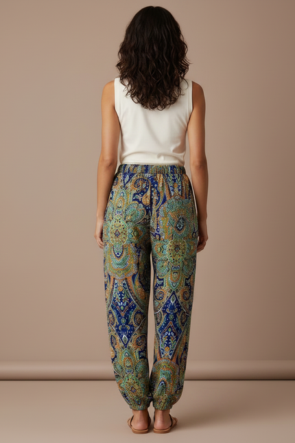 Pantalon Parachute Fluide Imprimé Cachemire Taille Haute Femme - Multicolore Viscose - vue 2