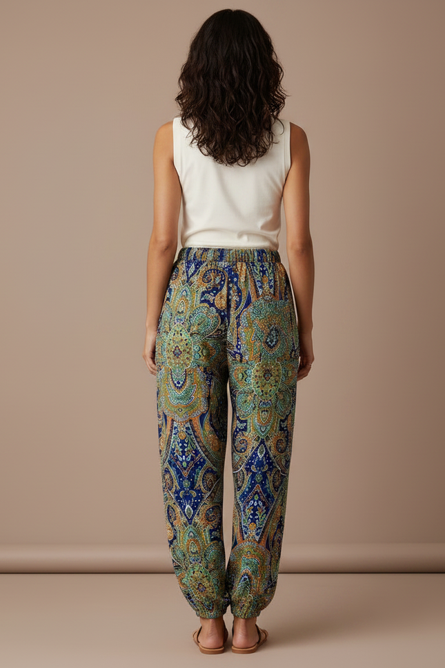 Pantalon Parachute Fluide Imprimé Cachemire Taille Haute Femme - Multicolore Viscose - vue 2