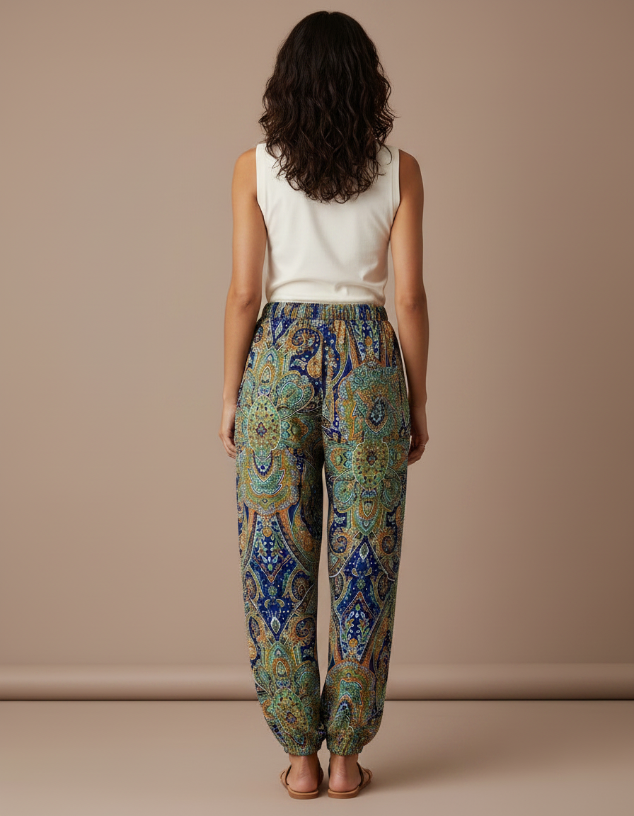 Pantalon Parachute Fluide Imprimé Cachemire Taille Haute Femme - Multicolore Viscose - vue 2