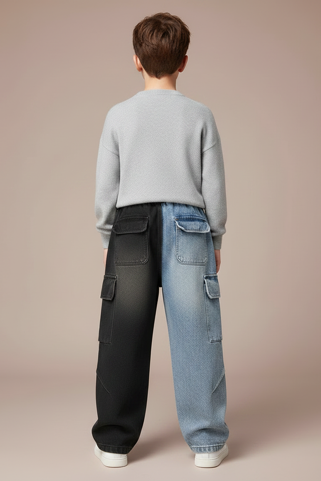 Pantalon Parachute Jean Ample Bicolore Cargo Garçon - Multicolore - vue 2