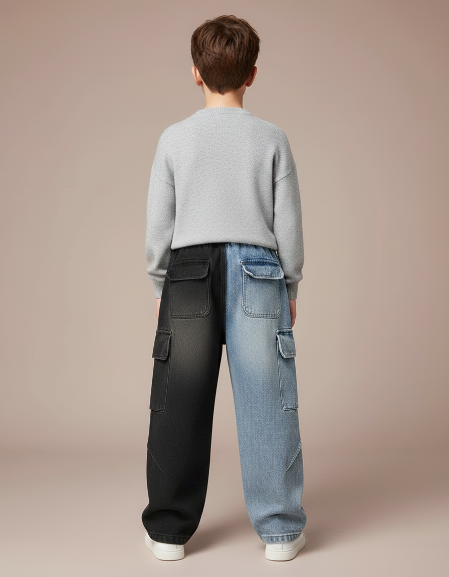 Pantalon Parachute Jean Ample Bicolore Cargo Garçon - Multicolore - vue 2