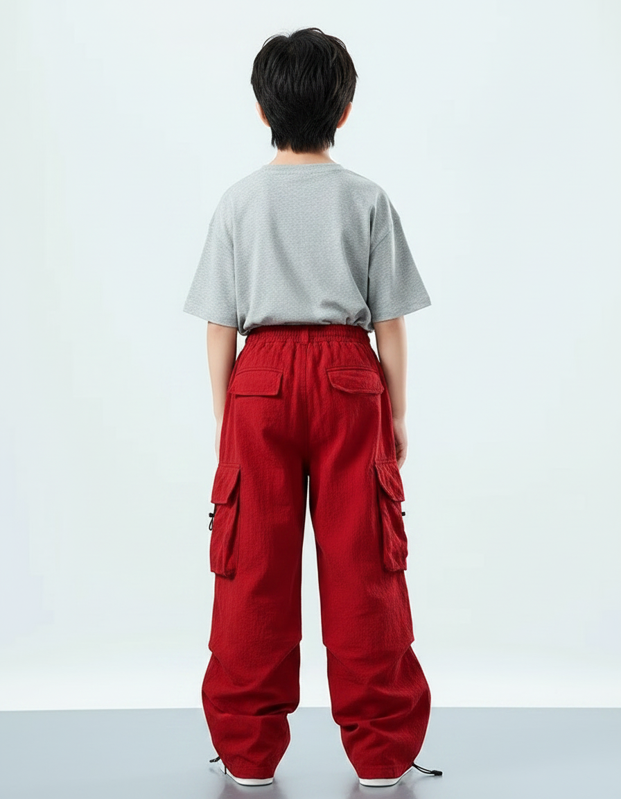 Pantalon Parachute Rouge Cargo Ample Enfant Décontracté Hip Hop - Lin - vue 2