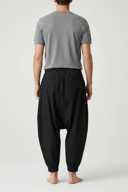 Pantalon Parachute Noir Ample Sarouel Décontracté Homme - Polyester - vue 2