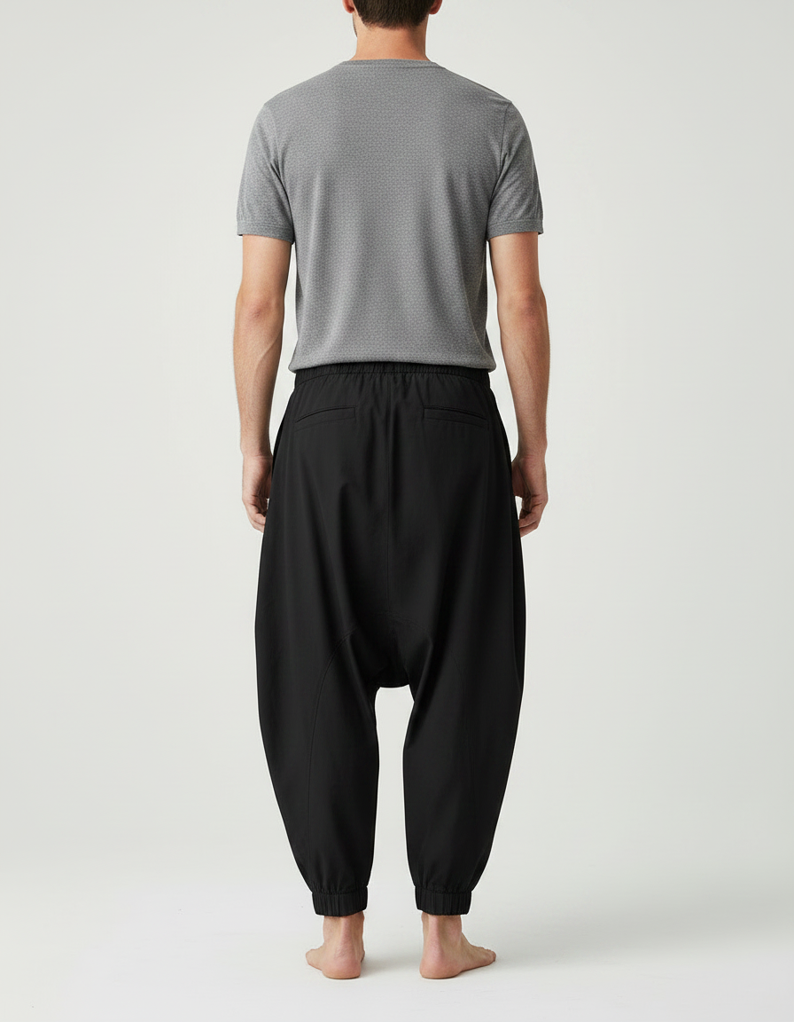 Pantalon Parachute Noir Ample Sarouel Décontracté Homme - Polyester - vue 2