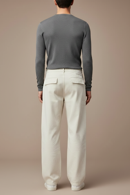 Pantalon Parachute Crème Cargo Ample Décontracté Coton - Beige Toile - vue 2