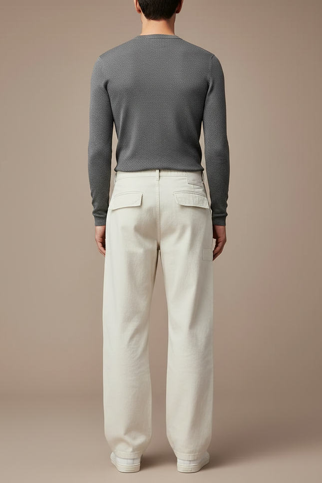 Pantalon Parachute Crème Cargo Ample Décontracté Coton - Beige Toile - vue 2