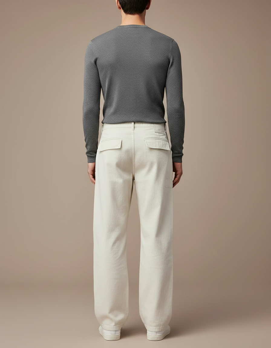Pantalon Parachute Crème Cargo Ample Décontracté Coton - Beige Toile - vue 2