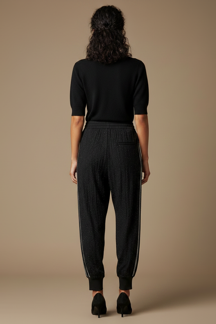 Pantalon Parachute Noir Strass Scintillant Ample Sport - Maille - vue 2