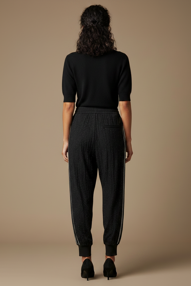 Pantalon Parachute Noir Strass Scintillant Ample Sport - Maille - vue 2