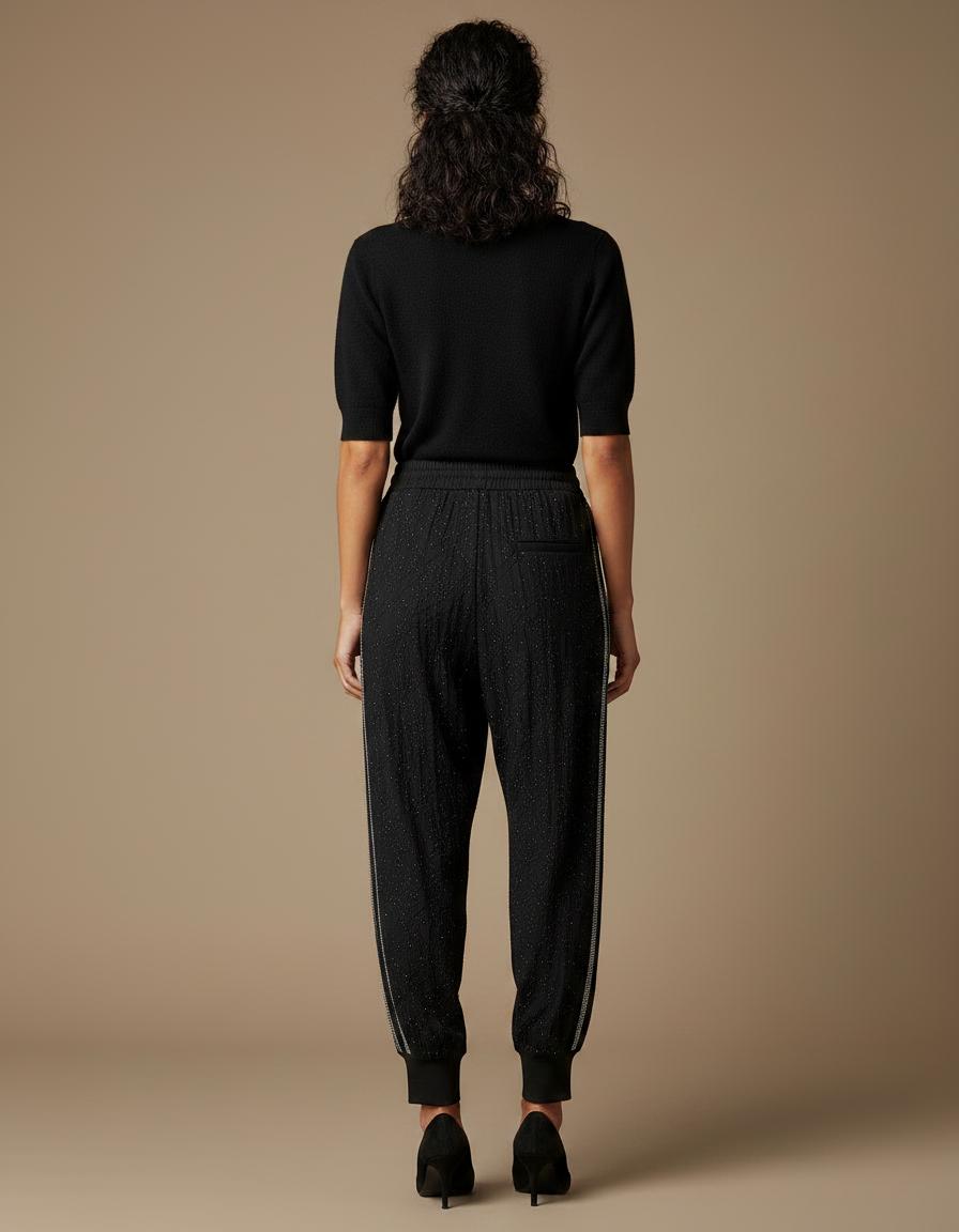 Pantalon Parachute Noir Strass Scintillant Ample Sport - Maille - vue 2