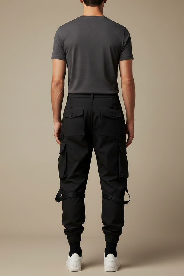Pantalon Parachute Noir Cargo Homme Multi-poches Techwear - Polyester - vue 2