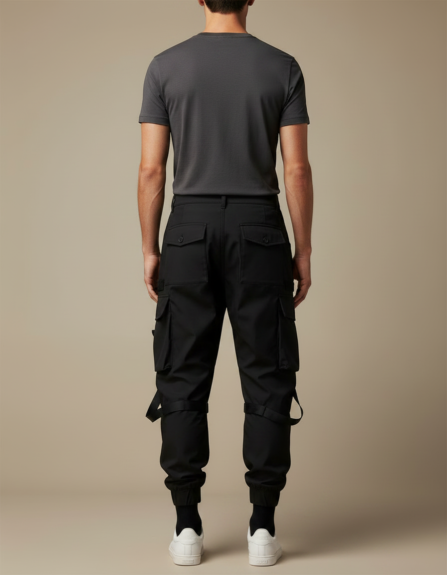 Pantalon Parachute Noir Cargo Homme Multi-poches Techwear - Polyester - vue 2