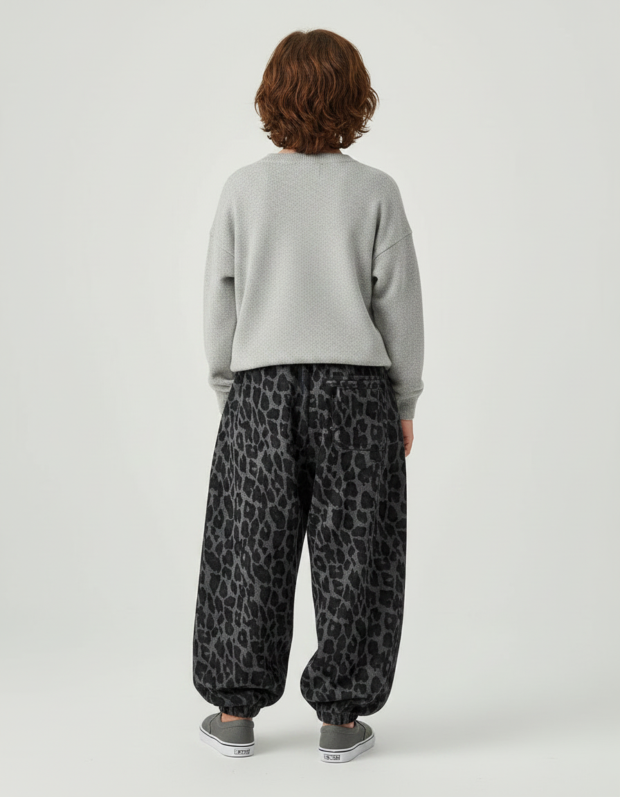 Pantalon Parachute Léopard Gris Ample Enfant Molletonné - Imprimé - vue 2