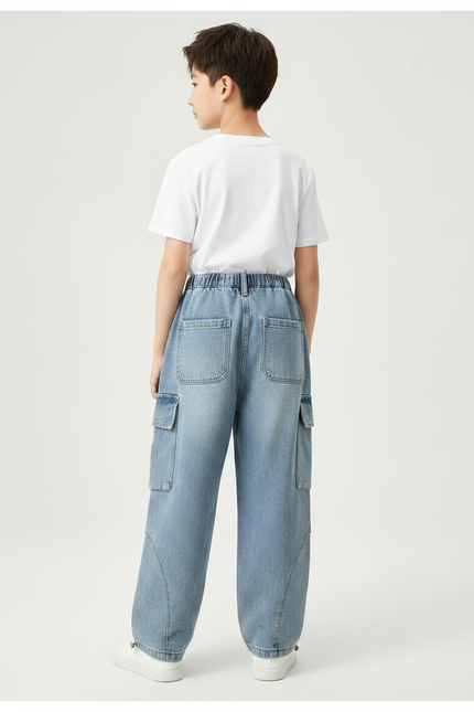 Pantalon Parachute Jean Cargo Ample Garçon Décontracté - Bleu - vue 2