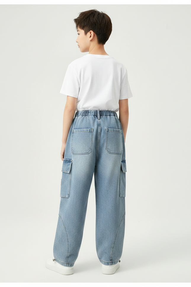 Pantalon Parachute Jean Cargo Ample Garçon Décontracté - Bleu - vue 2