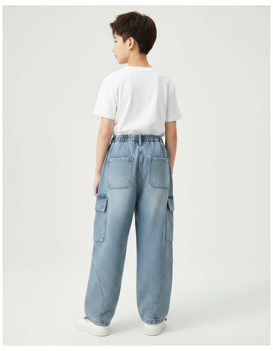 Pantalon Parachute Jean Cargo Ample Garçon Décontracté - Bleu - vue 2