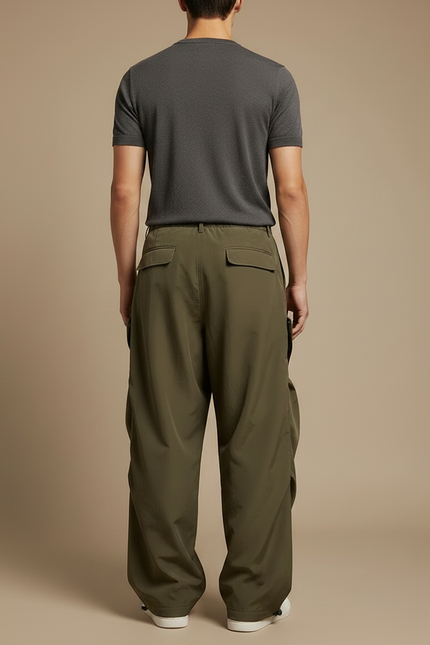 Pantalon Parachute Vert - Kaki Polyester - vue 2