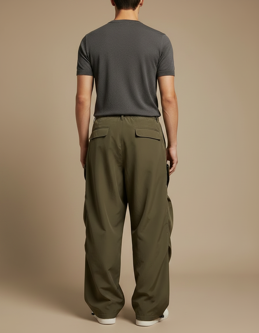 Pantalon Parachute Vert - Kaki Polyester - vue 2