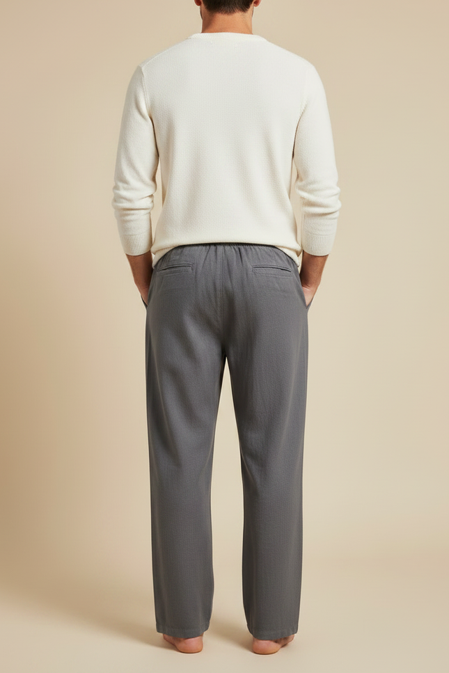 Pantalon Parachute Gris Coton Lin Ample Homme Cordon - vue 2