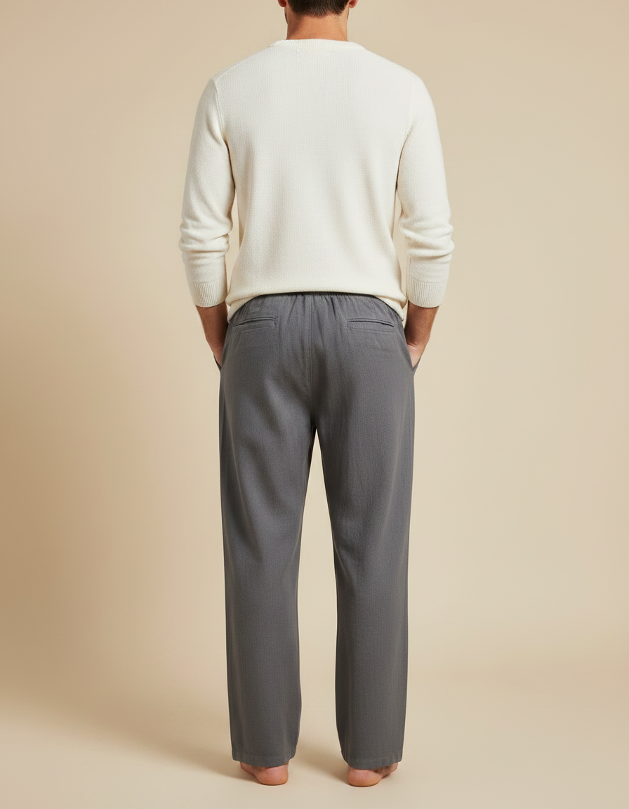 Pantalon Parachute Gris Coton Lin Ample Homme Cordon - vue 2