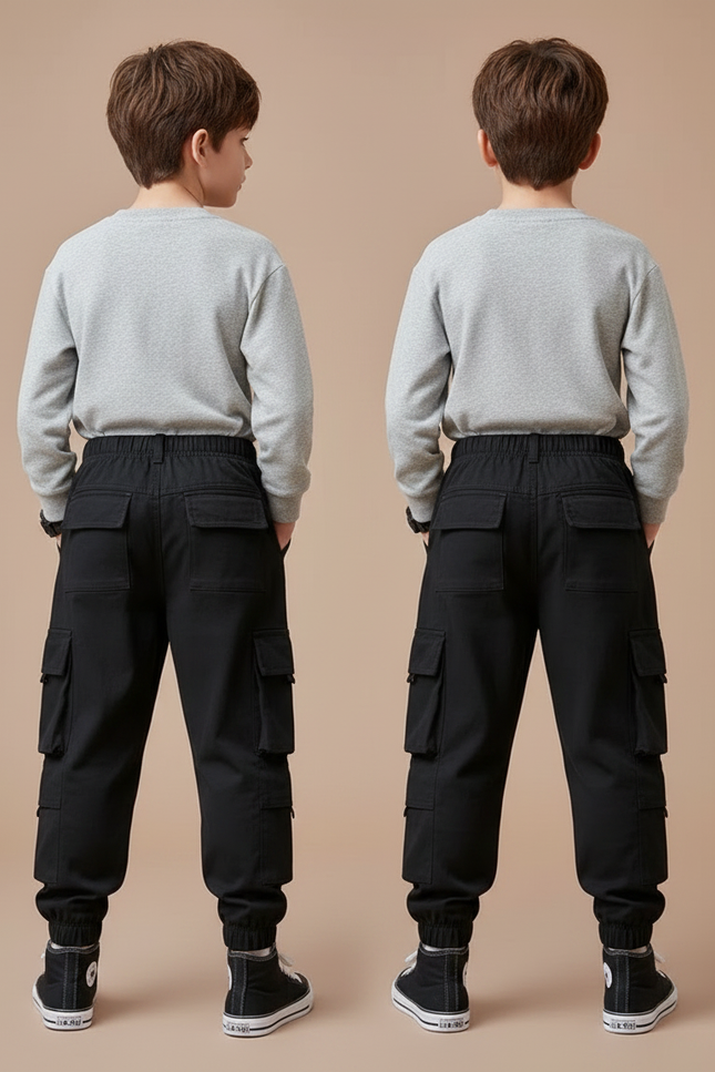 Pantalon Parachute Cargo Ample Garçon Noir Kaki - Toile - vue 2
