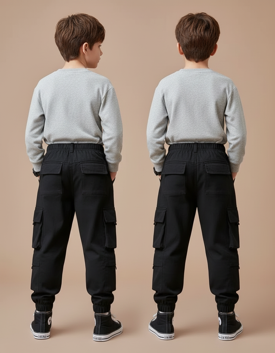 Pantalon Parachute Cargo Ample Garçon Noir Kaki - Toile - vue 2
