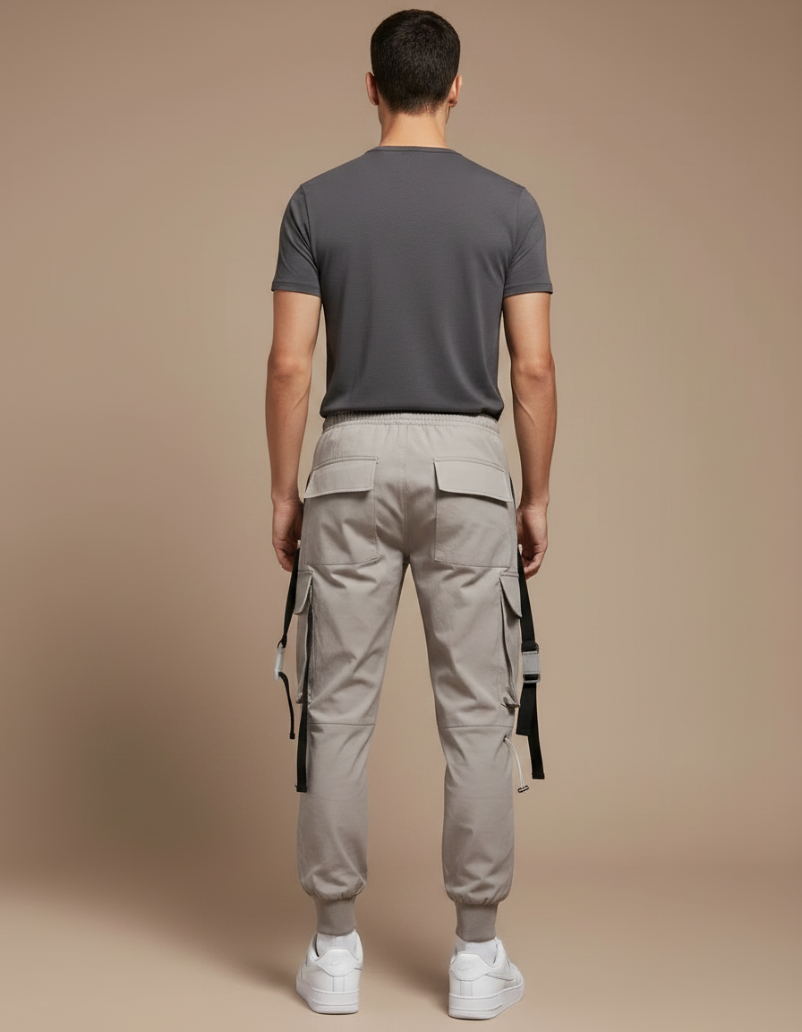 Pantalon Parachute Gris Cargo Techwear Jogger Homme - Polyester - vue 2