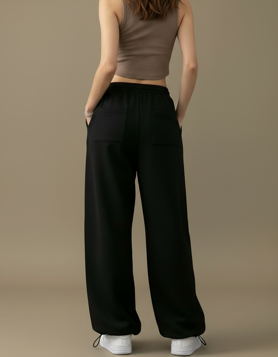 Pantalon Parachute Noir Ample Imprimé Y2K Femme - Molleton - vue 2