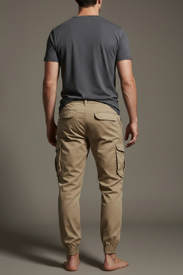 Pantalon Parachute Kaki Cargo Homme Multipoches Cordon - Toile - vue 2