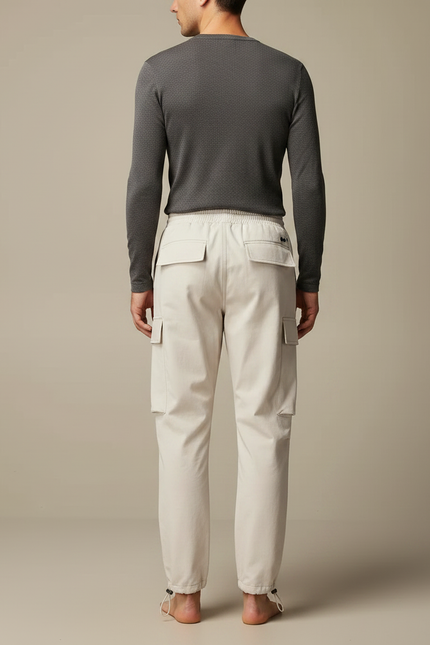 Pantalon Parachute Beige Ample Cargo Cordon Homme - Polyester - vue 2