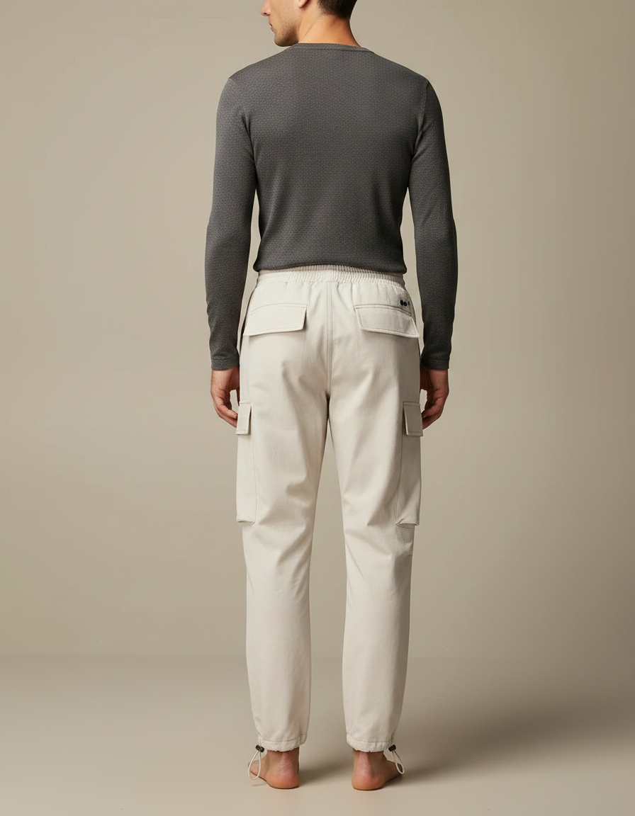 Pantalon Parachute Beige Ample Cargo Cordon Homme - Polyester - vue 2