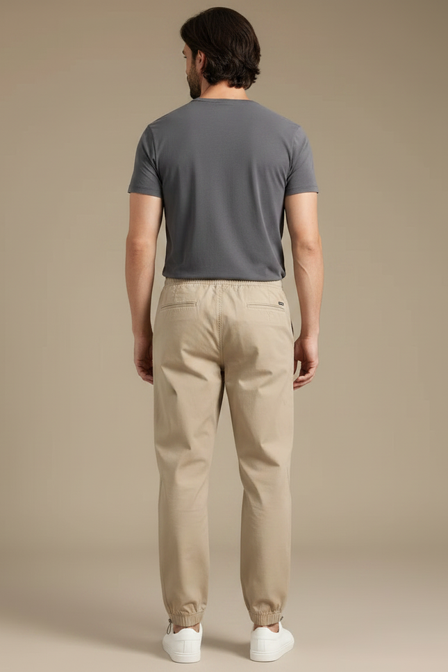 Pantalon Parachute Homme Beige Coton Ample Décontracté - vue 2
