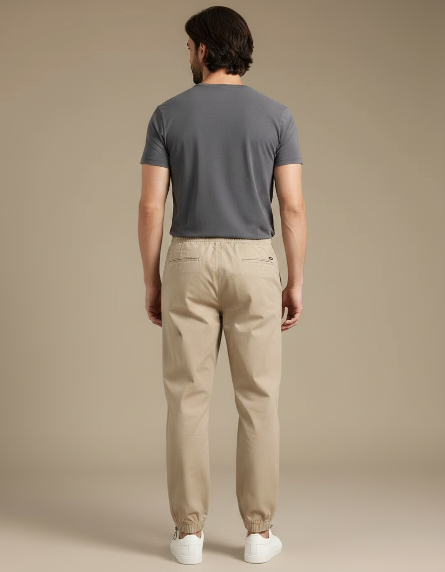 Pantalon Parachute Homme Beige Coton Ample Décontracté - vue 2