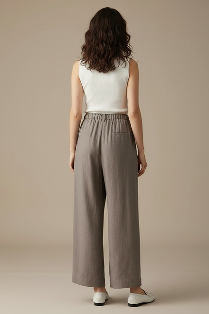 Pantalon Parachute Lin Ample Fluide Décontracté Femme - Gris - vue 2