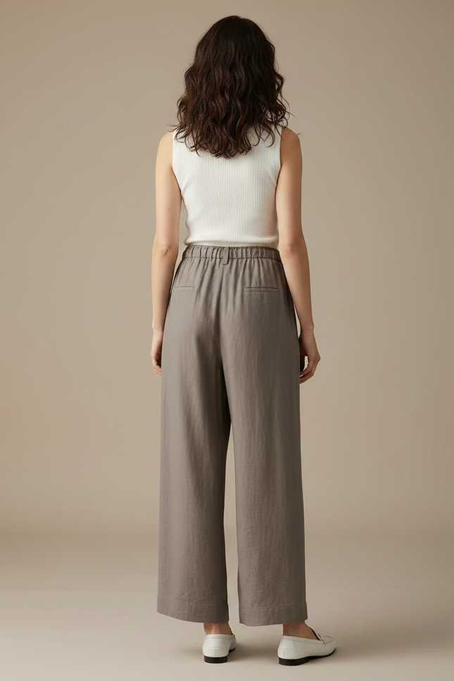 Pantalon Parachute Lin Ample Fluide Décontracté Femme - Gris - vue 2