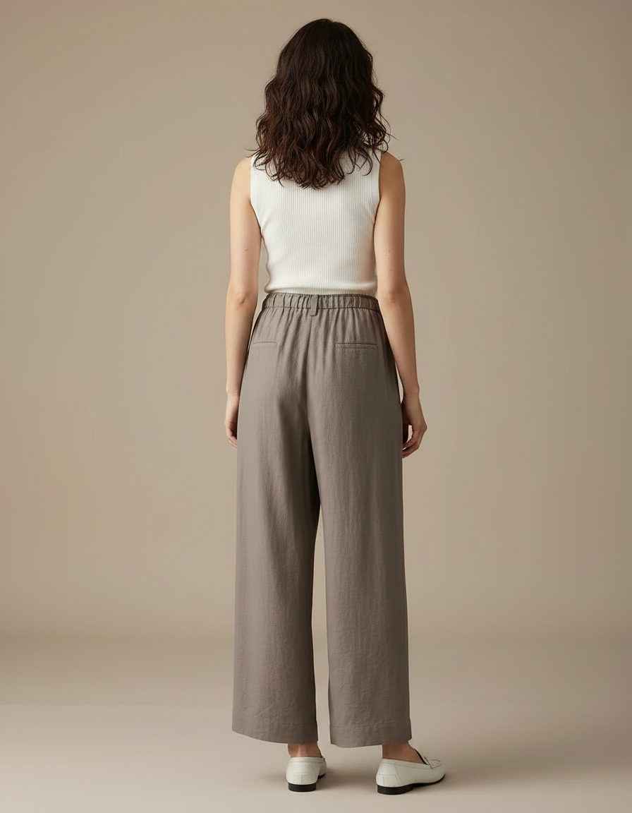 Pantalon Parachute Lin Ample Fluide Décontracté Femme - Gris - vue 2