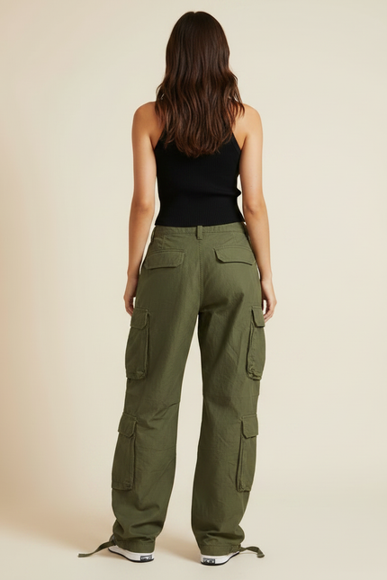 Pantalon Parachute Kaki Ample Cargo Femme Décontracté - Toile - vue 2